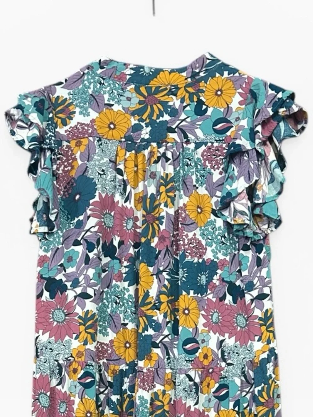 Umgee Floral Print Ric Rac Midi Dress Ruffle Ruffle Sleeve Size Small - Picture 9 of 13
